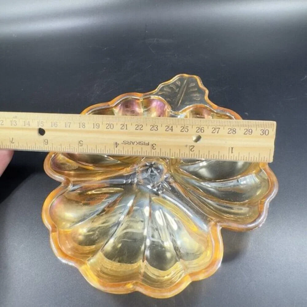 Vintage Carnival Glass Shamrock Dish‎ Divided Relish Iridescent Finish Tray Dish